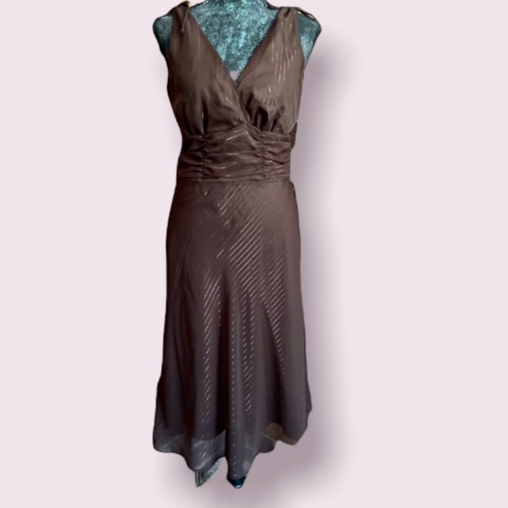 Los Angeles Gal Brown & Metallic Copper Striped Sleeveless Dress